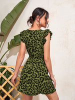 Allover Print Ruffle Cuff A-line Dress