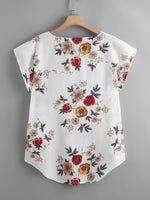 Plus Floral Print Dip Hem Blouse