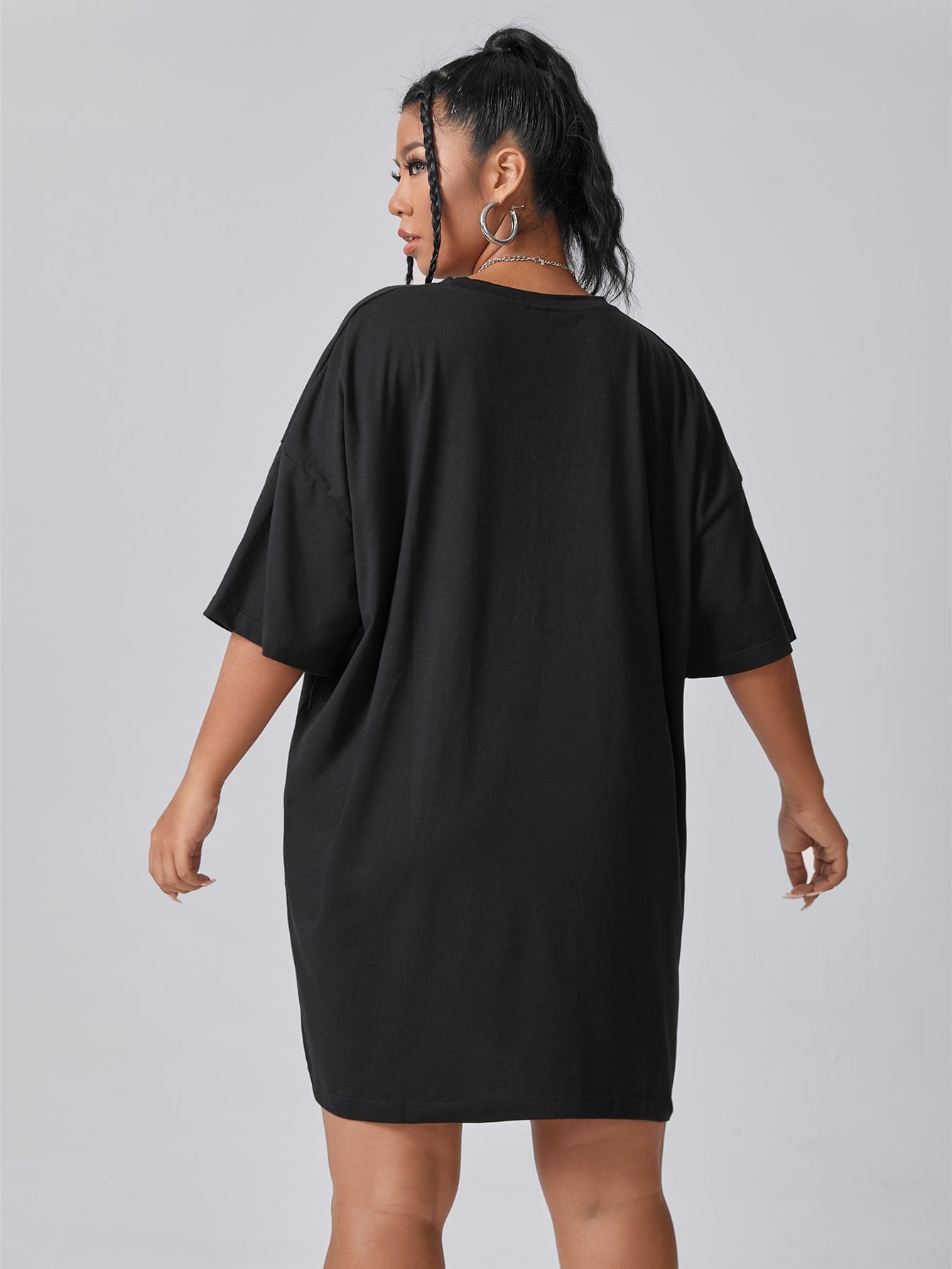 Plus Drop Shoulder Chinese Letter & Dragon Print Tee