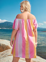 Plus Striped Colorblock Bardot Dress
