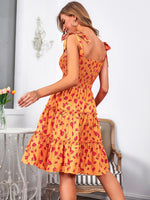 Floral Print Shirred Knot Shoulder Cami Dress