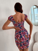 Allover Print Ruched Bodycon Dress