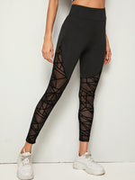 Solid Contrast Mesh Leggings