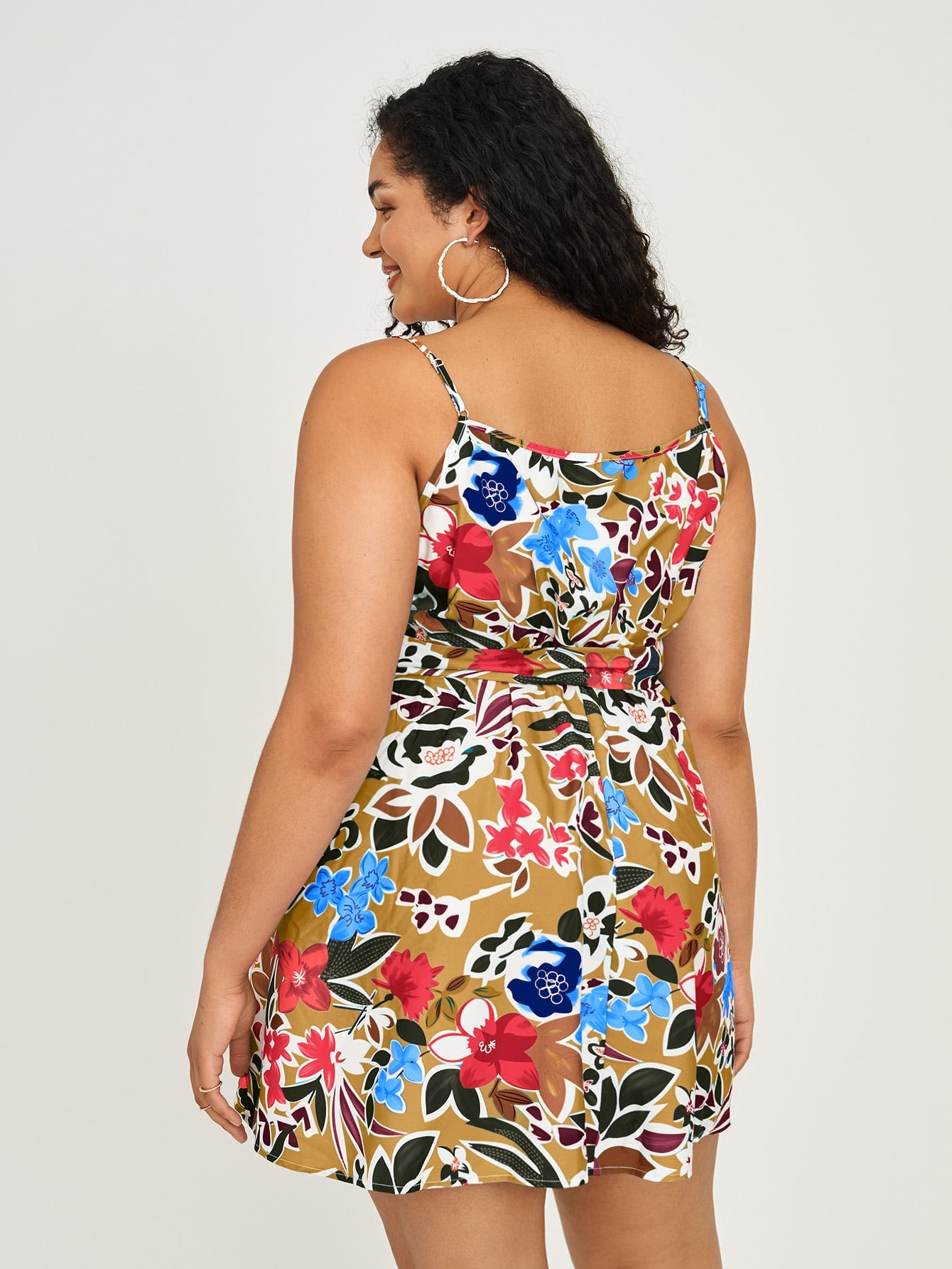 Plus Floral Print Wrap Cami Dress