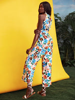 Floral Print Tie Back Belted Jumpsuit