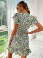 Ditsy Floral Wrap Ruffle Hem Dress