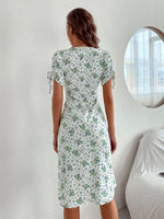 Allover Floral Drawstring Ruched A-line Dress