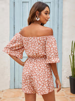 Ditsy Floral Off Shoulder Ruffle Trim Romper