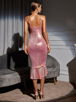 Backless Rhinestone Strap Mermaid Hem Metallic Dress