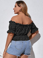 Plus Confetti Heart Print Bardot Peplum Blouse