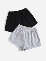 2pcs Drawstring Waist Roll Hem Shorts