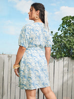Plus Ditsy Floral Wrap Fitted Dress