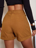 Solid Corduroy Roll Hem Shorts
