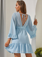 SBetro Tie Back Flounce Sleeve Wrap Dress