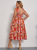 Plus Chain Print Shirred Bust Tie Shoulder Cami Dress