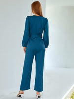 Solid Wrap Belted Wide Leg Jumpsuit