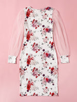 Floral Print Rib-Knit Pencil Dress