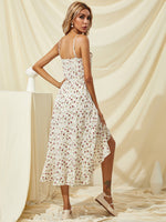 Ditsy Floral Print Ruffle Trim Wrap Cami Dress