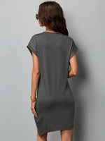 Batwing Sleeve Ruched Trim Asymmetrical Hem Dress