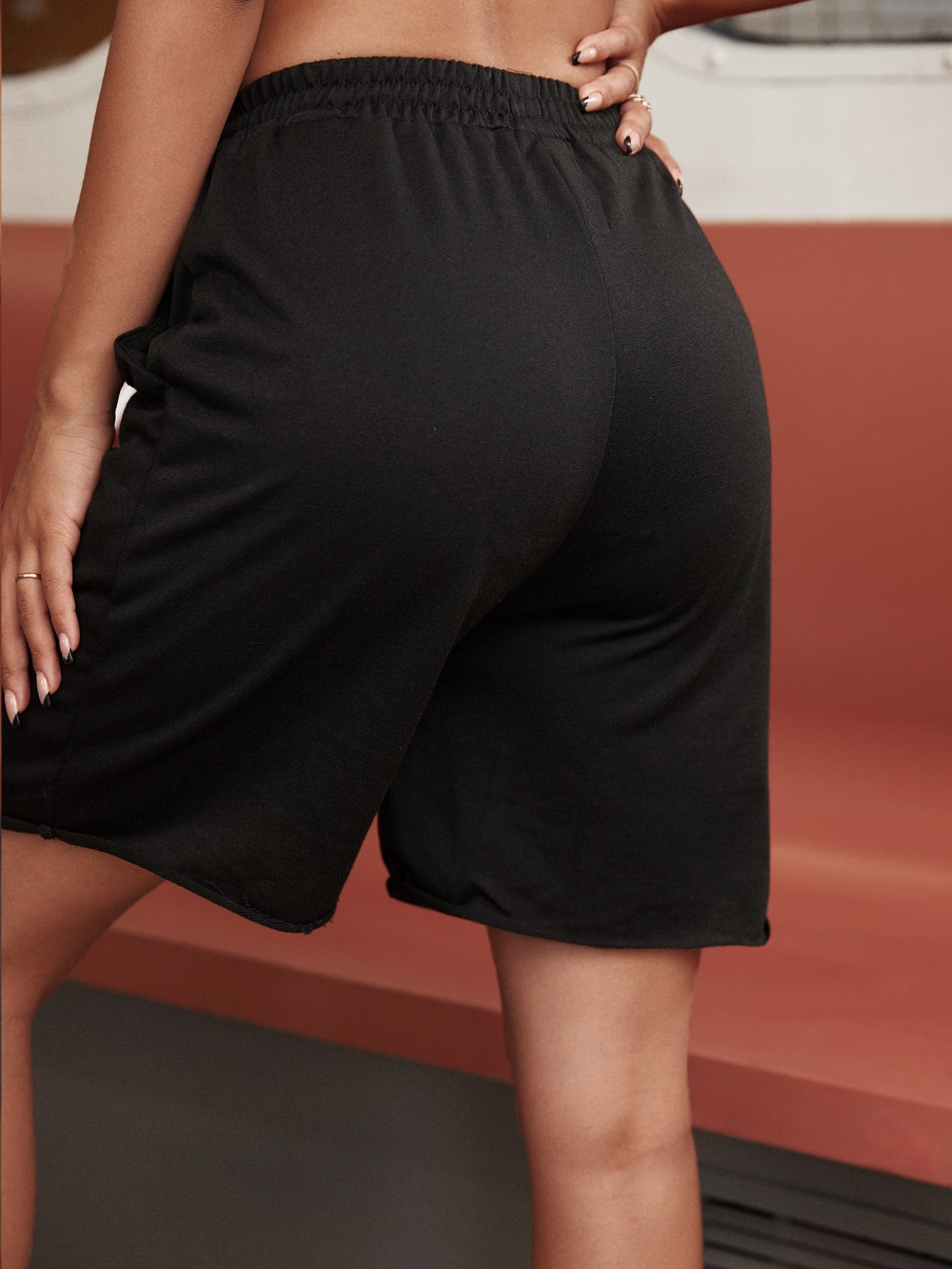 Solid Drawstring Waist Track Shorts