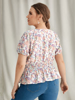 Plus Floral Shirred Waist Peplum Blouse