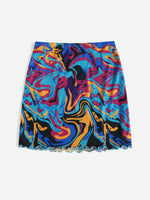 Graphic Print Lettuce Trim Mesh Skirt