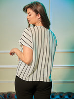 Plus Striped Notched Neck Blouse