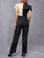 Contrast Panel Ruffle Overlay Jumpsuit Without Belt