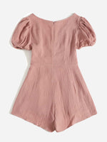 Button Front Puff Sleeve Ruched Jumpsuit