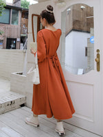 Solid Scoop Neck Bishop Sleeve A Line Dress