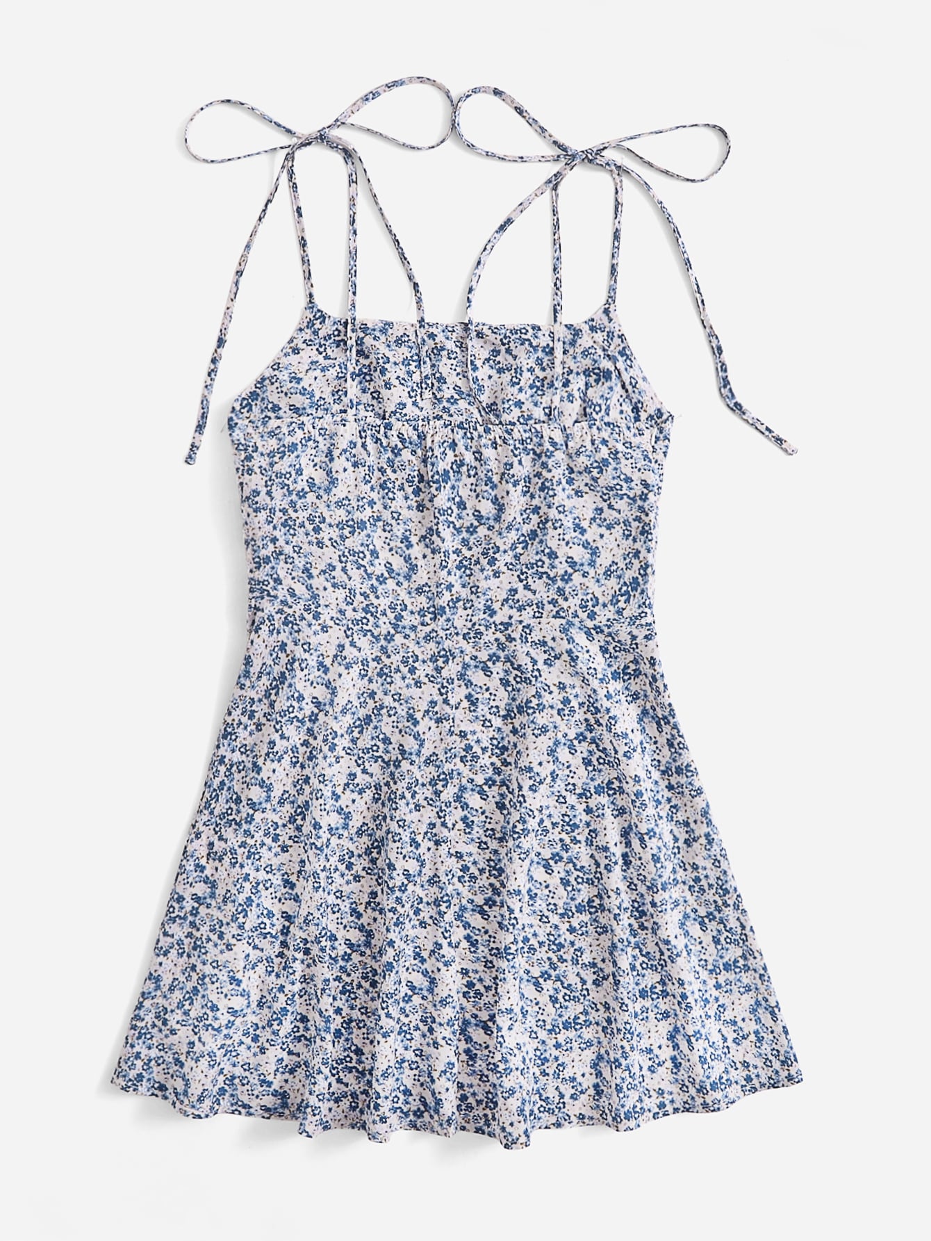 Ditsy Floral Knot Shoulder Ruched Bust Slip Dress