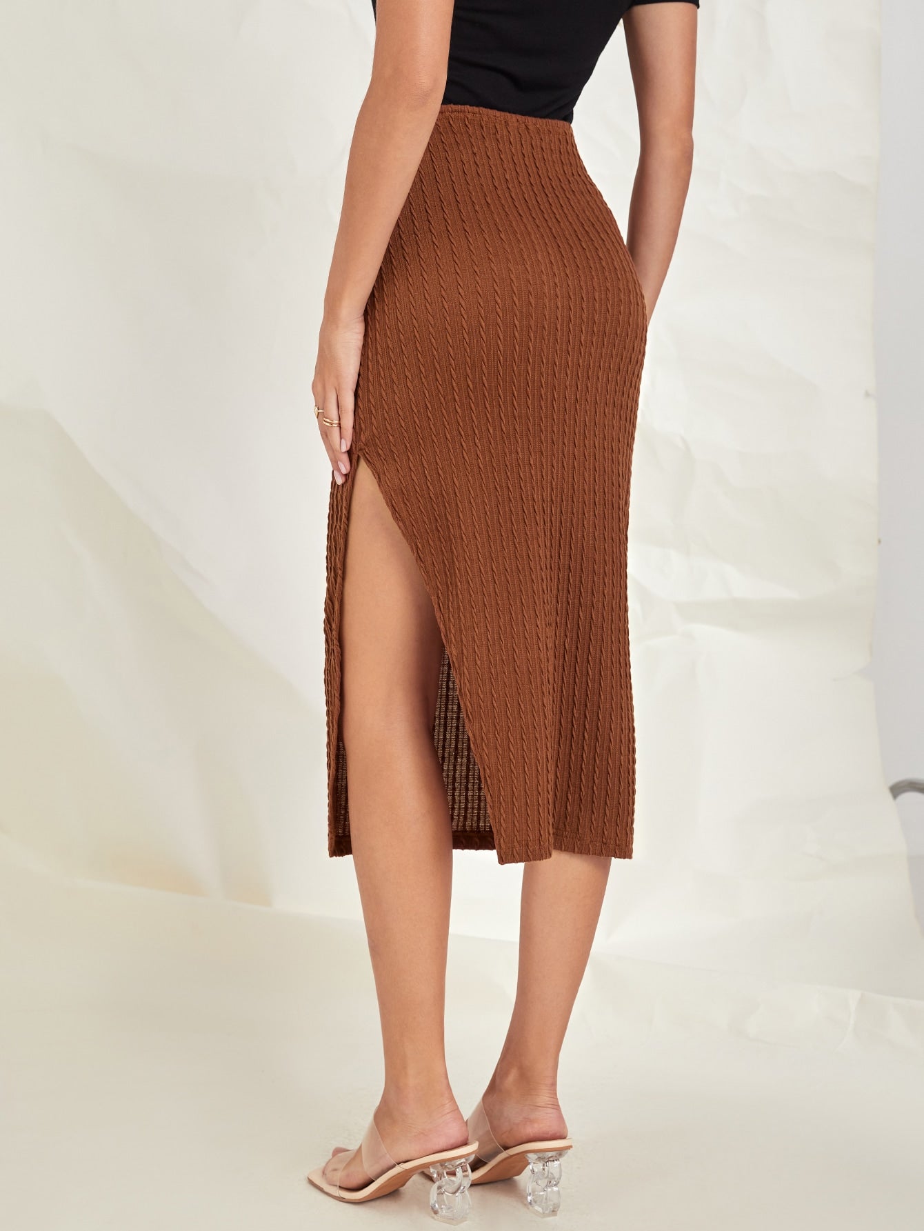 Twist Front Split Thigh Skirt