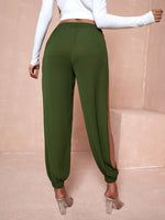 Split-cut Leg Elastic Waist Carrot Pants