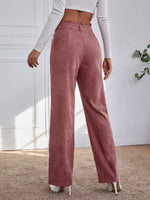 High Waist Frill Trim Slant Pocket Corduroy Pants