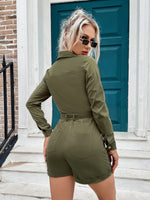 Eilly Bazar Flap Pocket Roll Up Hem Belted Shirt Romper