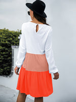 Color Block Lantern Sleeve Smock Dress