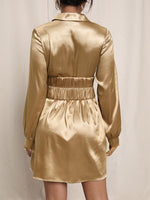 Lace Up Front Button Through Satin Shirt Dress