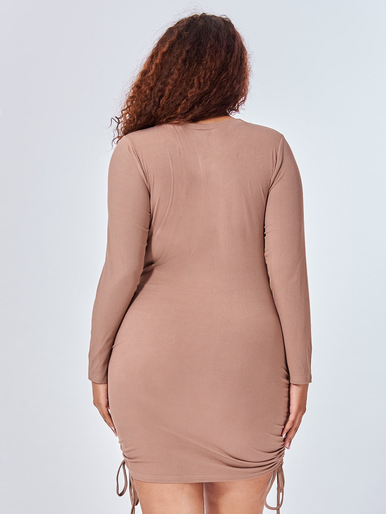 Plus Ribbed Knit Drawstring Side Bodycon Dress