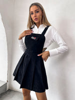 Letter Embroidery Crisscross Back Corduroy Dress