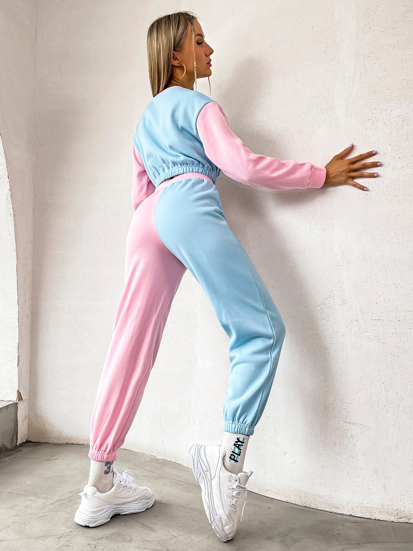Two Tone Drawstring Waist Sweatpants