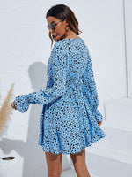 Allover Print Flounce Sleeve Dress