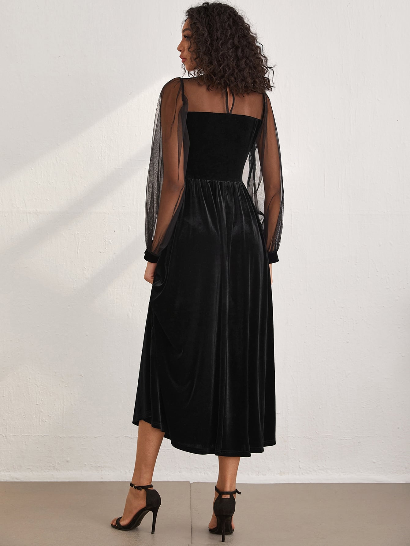 Mesh Panel Keyhole Back A-line Dress