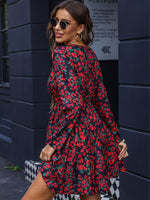 Floral Print Surplice Neck Elastic Waist Dress
