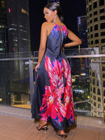 Flower Print Tie Back Halter Dress