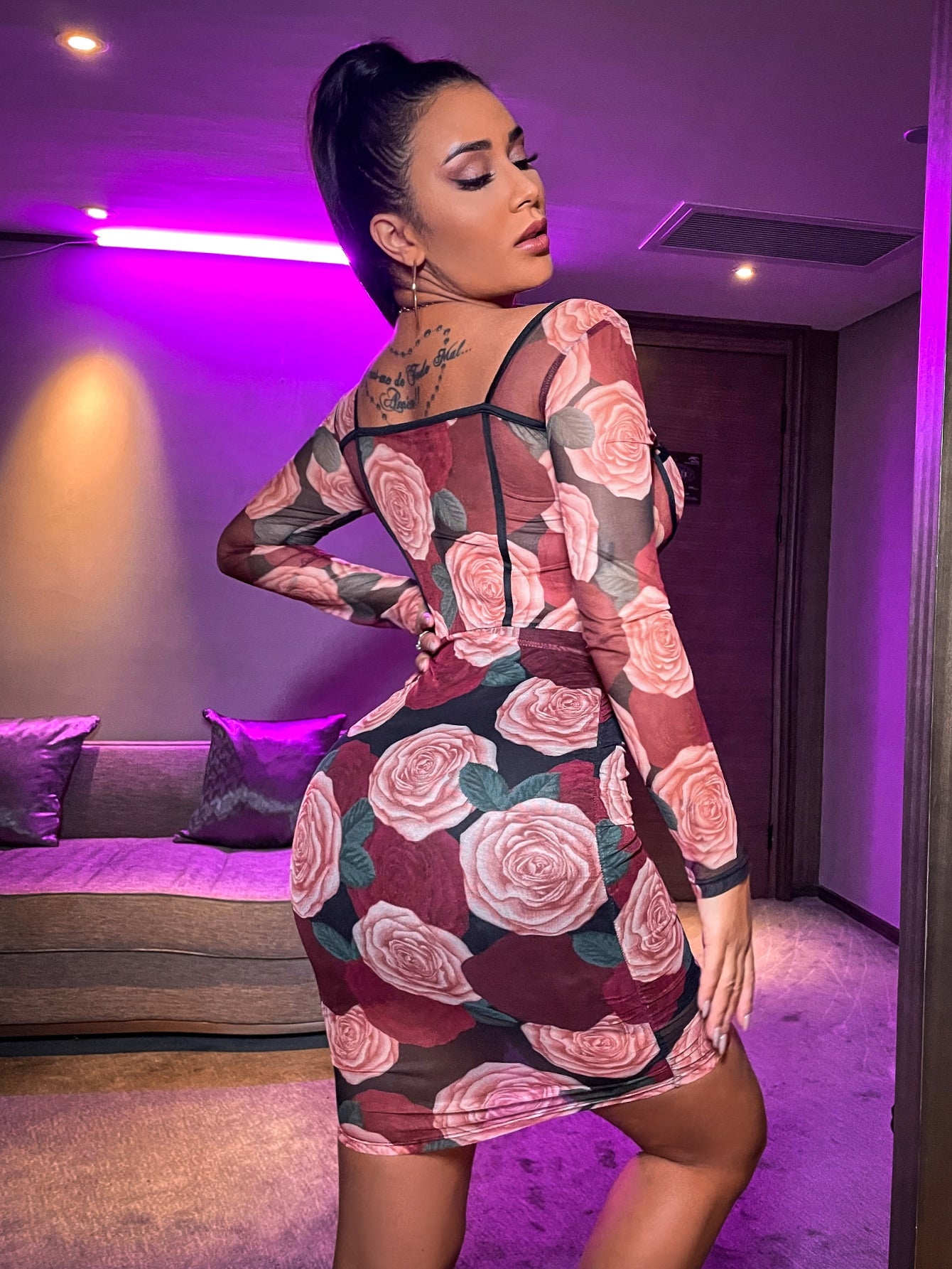 Sweetheart Neck Floral Print Bodycon Dress