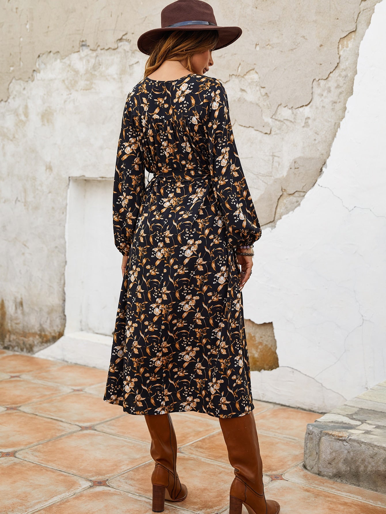 Rusttydustty Allover Floral Self Tie Dress