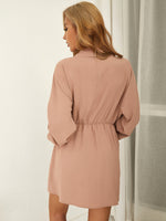 Flap Detail Lantern Sleeve Shirt Dress