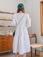 Solid Jacquard Bishop Sleeve Smock Dress