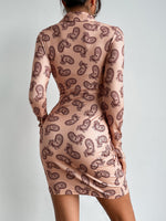 Paisley Print Button Up Bodycon Dress