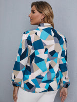 Plus Geo Print Tie Neck Blouse